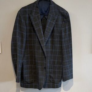 Men's Elegant Checkered Blazer in Black and Gray. Loro Piana Summertime Fabric